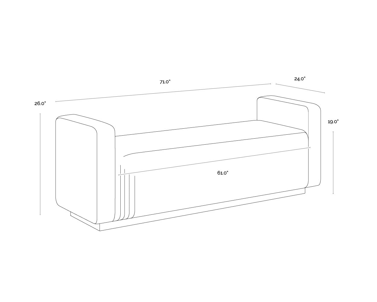 A wireframe image of the product with dimensions shown