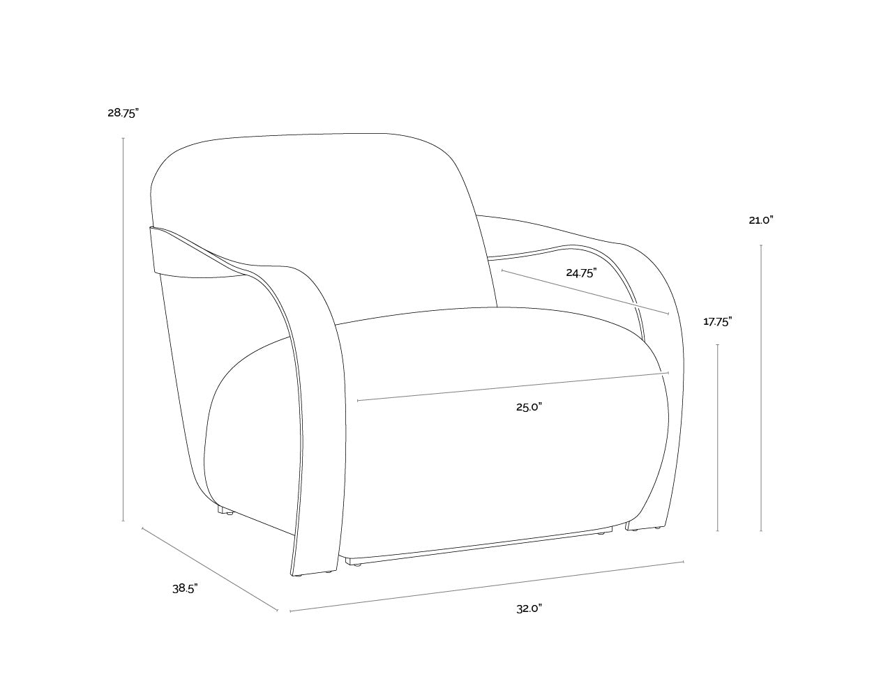 A wireframe image of the product with dimensions shown
