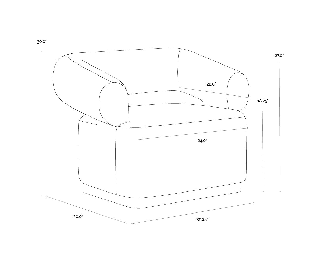 A wireframe image of the product with dimensions shown