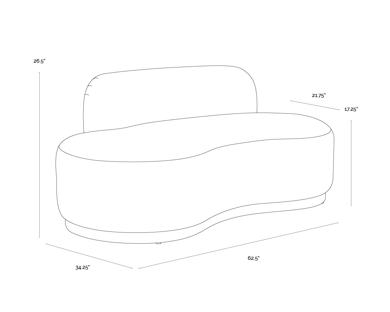 A wireframe image of the product with dimensions shown