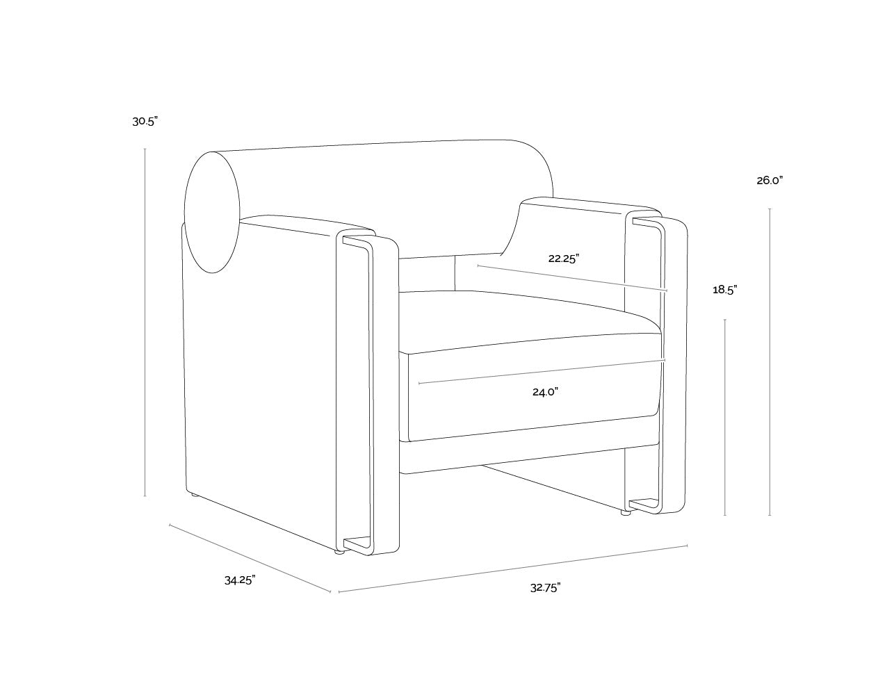 A wireframe image of the product with dimensions shown