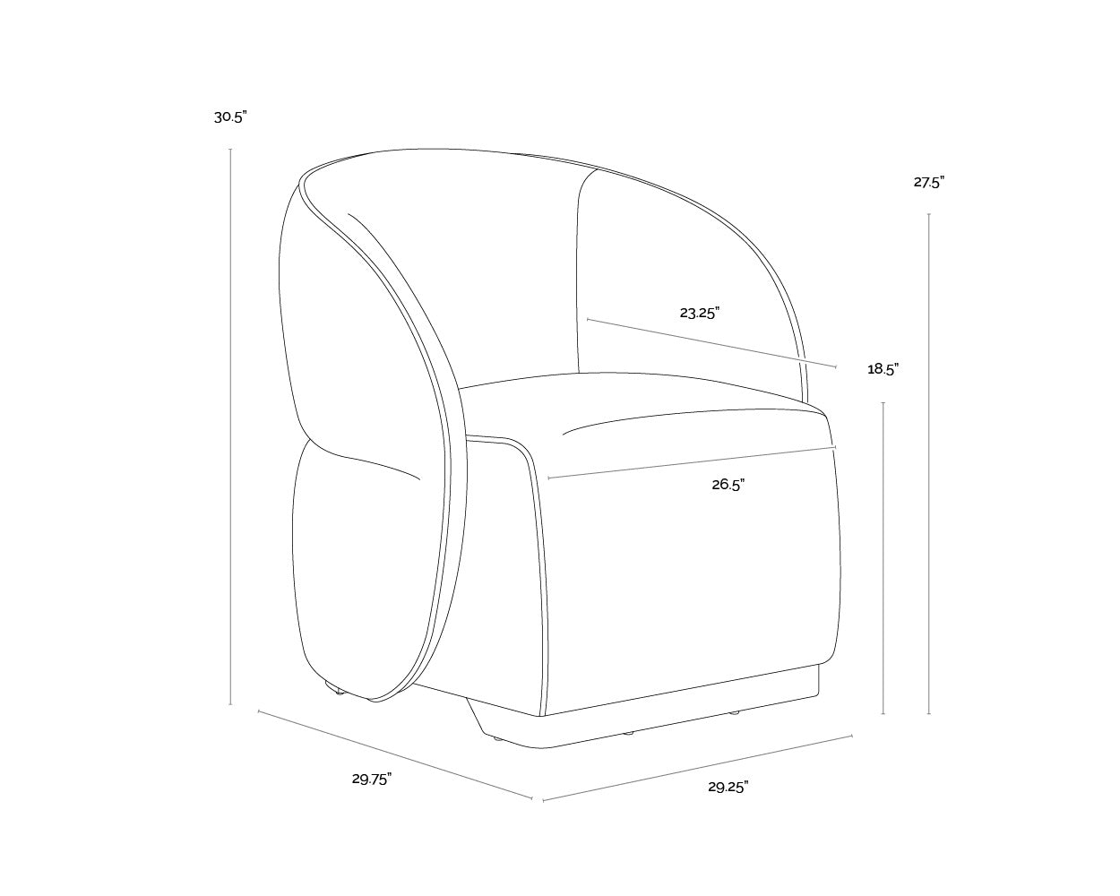 A wireframe image of the product with dimensions shown