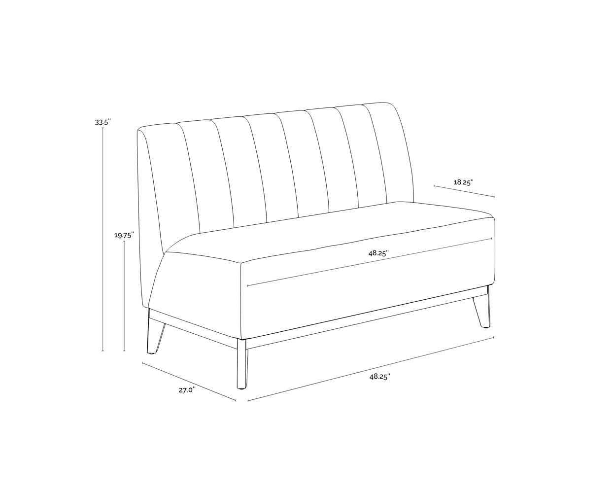 A wireframe image of the product with dimensions shown