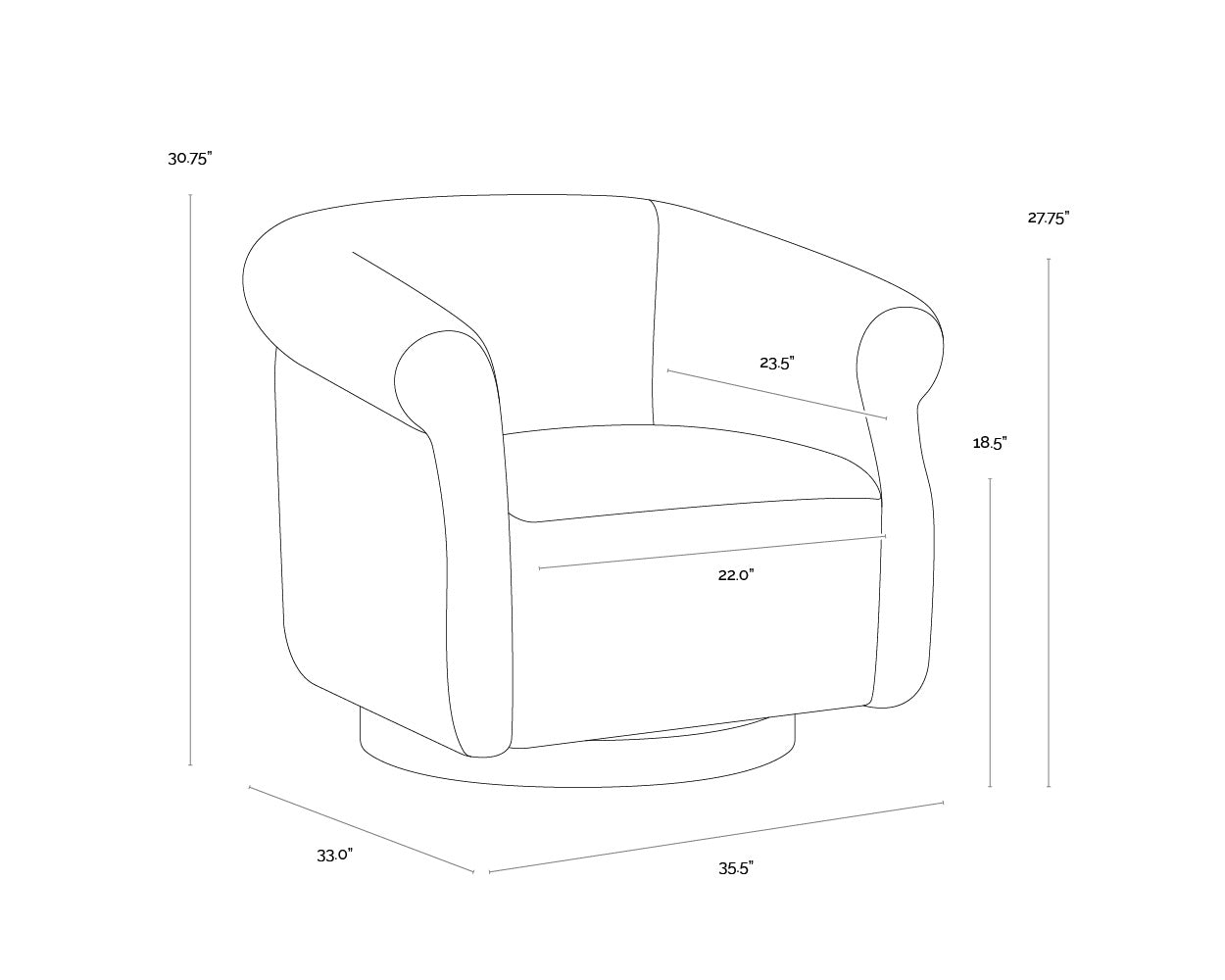A wireframe image of the product with dimensions shown