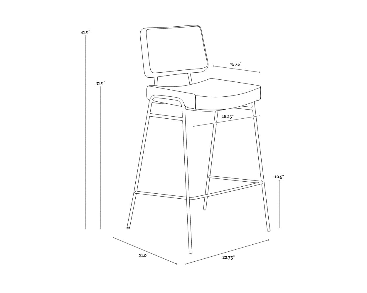 A wireframe image of the product with dimensions shown